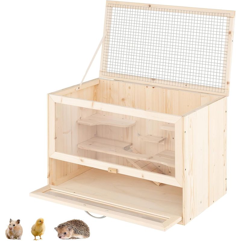 Giantex Hamsterkäfig Aus Tannenholz, Klappdach Aus Metallgitter