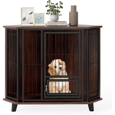 Giantex Cage pour Chien Porte d'alimentation,Tubes Métal,Verrous Sécurisés