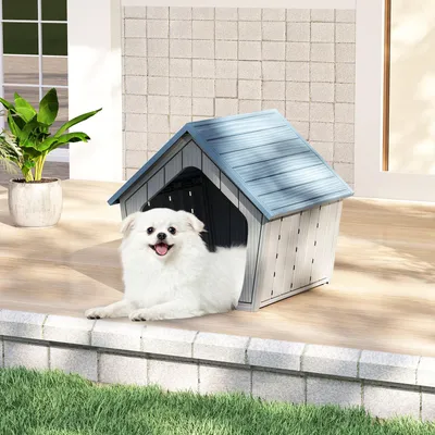Giantex Hundehütte Für Draußen Und Drinnen, Schräges Dach, Erhöhter Boden Giantex Hundehütte Für Draußen Und Drinnen, Schräges Dach, Erhöhter Boden