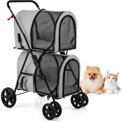 GIANTEX Poussette 2 Étages pour Chien Chat Détachable et Pliable