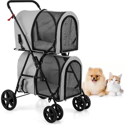 GIANTEX Poussette 2 Étages pour Chien Chat Détachable et Pliable