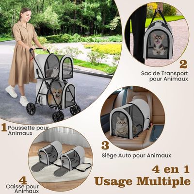 GIANTEX Poussette 2 Étages pour Chien Chat Détachable et Pliable