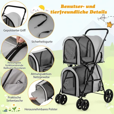 Giantex Zweistöckiger Tierwagen, Abnehmbar und Zusammenklappbar Giantex Zweistöckiger Tierwagen, Abnehmbar und Zusammenklappbar