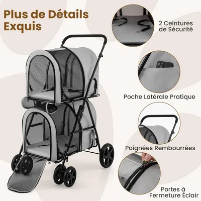 GIANTEX Poussette 2 Étages pour Chien Chat Détachable et Pliable GIANTEX Poussette 2 Étages pour Chien Chat Détachable et Pliable