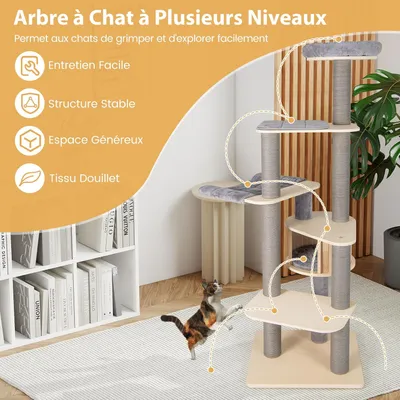 Giantex Arbre à Chat Multi-Niveaux, Tour avec Perchoir Supérieur