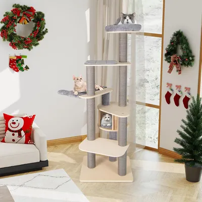 Giantex Großer Kratzbaum Mit Katzenhaus, Hängematte Und Waschbaren Kissen Giantex Großer Kratzbaum Mit Katzenhaus, Hängematte Und Waschbaren Kissen