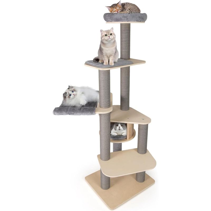 Giantex Großer Kratzbaum Mit Katzenhaus, Hängematte Und Waschbaren Kissen