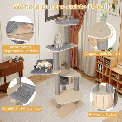 Giantex Großer Kratzbaum Mit Katzenhaus, Hängematte Und Waschbaren Kissen Giantex Großer Kratzbaum Mit Katzenhaus, Hängematte Und Waschbaren Kissen