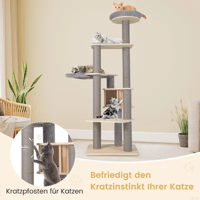 Giantex Großer Kratzbaum Mit Katzenhaus, Hängematte Und Waschbaren Kissen Giantex Großer Kratzbaum Mit Katzenhaus, Hängematte Und Waschbaren Kissen