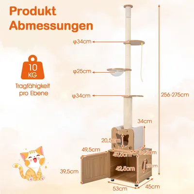 Giantex Deckenhoher Katzenbaum Mit Katzentoilettenabdeckung Und Hängeseil Giantex Deckenhoher Katzenbaum Mit Katzentoilettenabdeckung Und Hängeseil