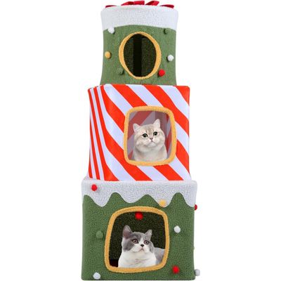 Giantex Arbre à Chat de Noel,Maison Forme Boîte Cadeau à