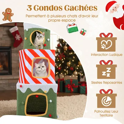 GIANTEX Arbre à Chat de Noel,Maison Forme Boîte Cadeau à