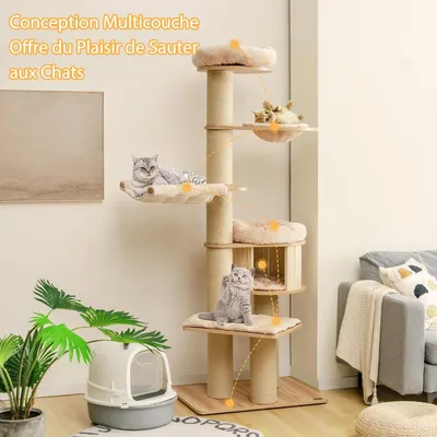 Giantex Arbre à Chat 191cm Multi-Niveaux avec Plates-Formes,Hamac,Panier Giantex Arbre à Chat 191cm Multi-Niveaux avec Plates-Formes,Hamac,Panier