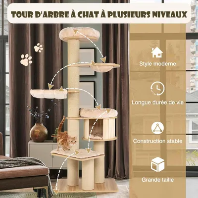Giantex Arbre à Chat 191cm Multi-Niveaux avec Plates-Formes,Hamac,Panier Giantex Arbre à Chat 191cm Multi-Niveaux avec Plates-Formes,Hamac,Panier