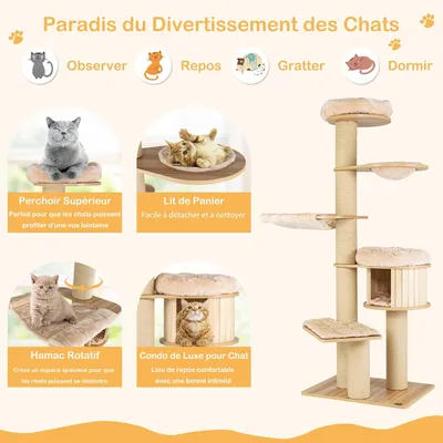Giantex Arbre à Chat 191cm Multi-Niveaux avec Plates-Formes,Hamac,Panier Giantex Arbre à Chat 191cm Multi-Niveaux avec Plates-Formes,Hamac,Panier