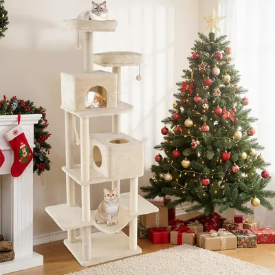 Giantex Arbre a Chat Hauteur 205 CM Stable, avec 2 Condos Giantex Arbre a Chat Hauteur 205 CM Stable, avec 2 Condos