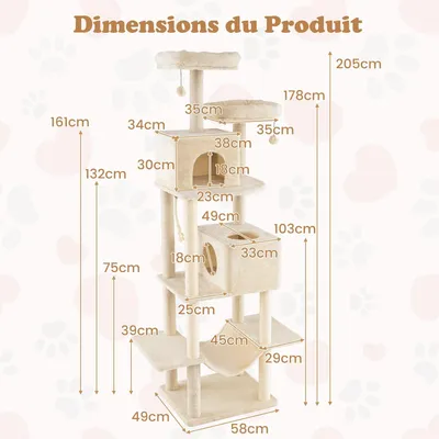 Giantex Arbre a Chat Hauteur 205 CM Stable, avec 2 Condos Giantex Arbre a Chat Hauteur 205 CM Stable, avec 2 Condos