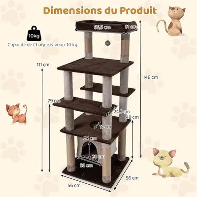 Giantex Arbre a Chat à 6 Niveaux, Centre d’Activité pour Chat avec Balle Giantex Arbre a Chat à 6 Niveaux, Centre d’Activité pour Chat avec Balle