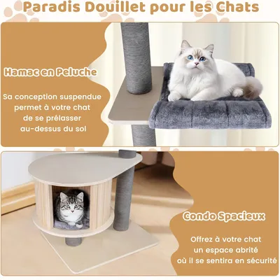 Giantex Arbre a Chat du Sol au Plafond à 5 Niveaux en Bois,avec Griffoir