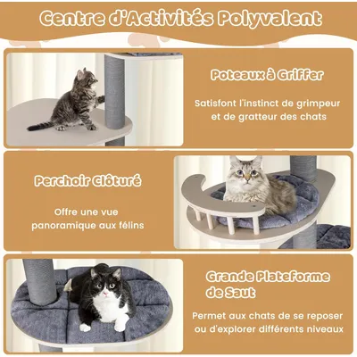 Giantex Arbre a Chat du Sol au Plafond à 5 Niveaux en Bois,avec Griffoir