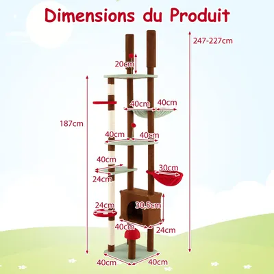 Giantex Arbre a Chat du Sol au Plafond Forme de Champignon à Multi-Niveaux Giantex Arbre a Chat du Sol au Plafond Forme de Champignon à Multi-Niveaux