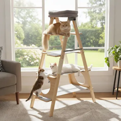 Giantex Arbre a Chat à 5 Niveaux Pliable Gain de Place,en Bois Massif
