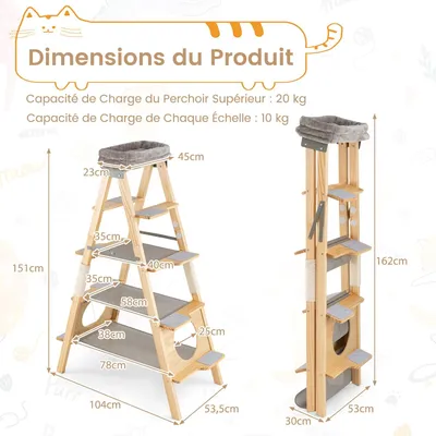 Giantex Arbre a Chat à 5 Niveaux Pliable Gain de Place,en Bois Massif