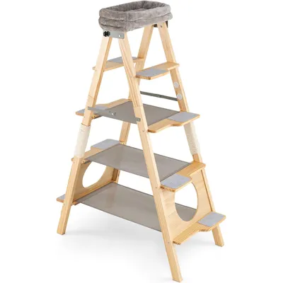 Giantex Arbre a Chat à 5 Niveaux Pliable Gain de Place,en Bois Massif