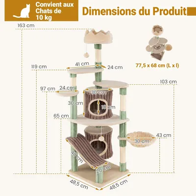 Giantex Arbre a Chat Hauteur 151CM,XXL avec 7 Griffoirs en Sisal Giantex Arbre a Chat Hauteur 151CM,XXL avec 7 Griffoirs en Sisal