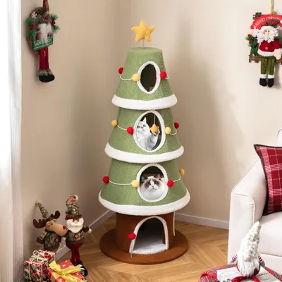 Giantex Arbre a Chat Sapin de Noel,avec Condos Confortable à 4 Niveaux