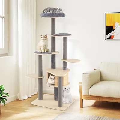 Giantex Mehrstufiger Kratzbaum Mit Oberer Sitzplattform Giantex Mehrstufiger Kratzbaum Mit Oberer Sitzplattform