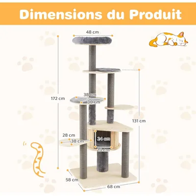 Giantex Arbre à Chat Multi-Niveaux,avec Perchoir Supérieur Giantex Arbre à Chat Multi-Niveaux,avec Perchoir Supérieur