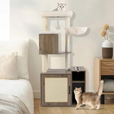 Giantex Meuble Litiere Chat Hauteur 155 CM, Arbre a Chat avec Niche Giantex Meuble Litiere Chat Hauteur 155 CM, Arbre a Chat avec Niche