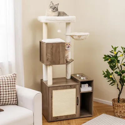 Giantex Meuble Litiere Chat Hauteur 155 CM, Arbre a Chat avec Niche Giantex Meuble Litiere Chat Hauteur 155 CM, Arbre a Chat avec Niche