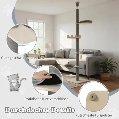 Giantex Katzenbaum Vom Boden Bis Zur Decke Mit 5 Ebenen, Höhenverstellbar Giantex Katzenbaum Vom Boden Bis Zur Decke Mit 5 Ebenen, Höhenverstellbar