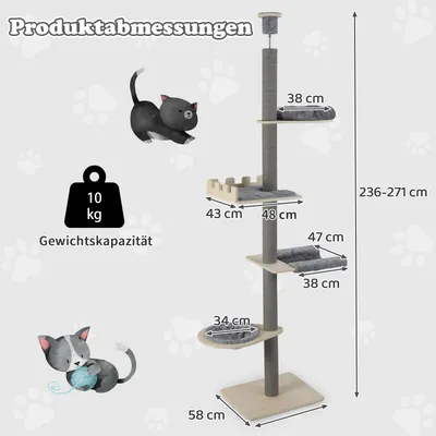 Giantex Katzenbaum Vom Boden Bis Zur Decke Mit 5 Ebenen, Höhenverstellbar Giantex Katzenbaum Vom Boden Bis Zur Decke Mit 5 Ebenen, Höhenverstellbar