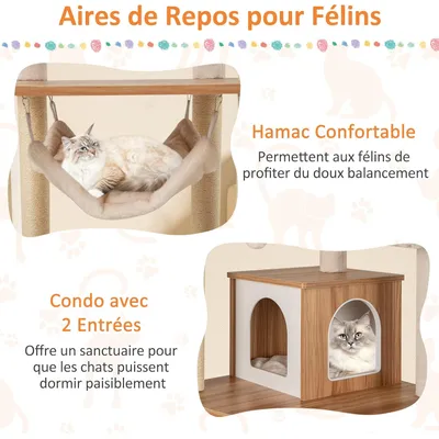 Giantex Arbre à Chat avec 3 Perchoirs Rembourrés en Bois avec Hamac