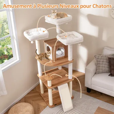 Giantex Arbre à Chat avec 3 Perchoirs Rembourrés en Bois avec Hamac
