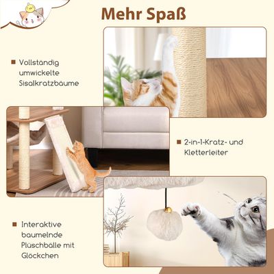 Giantex Kratzbaum Mit 3 Gepolsterten Sitzstangen Aus Holz Und Hängematte