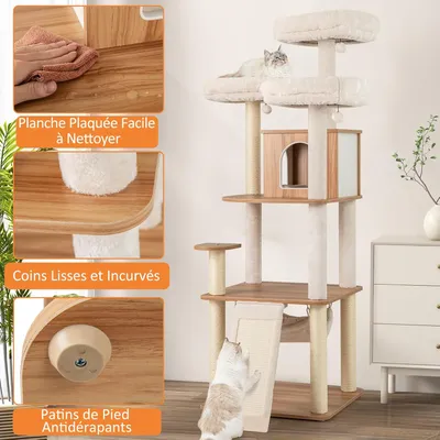 Giantex Arbre à Chat avec 3 Perchoirs Rembourrés en Bois avec Hamac