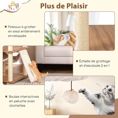 Giantex Arbre à Chat avec 3 Perchoirs Rembourrés en Bois avec Hamac