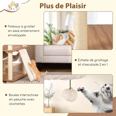 Giantex Arbre à Chat avec 3 Perchoirs Rembourrés en Bois avec Hamac