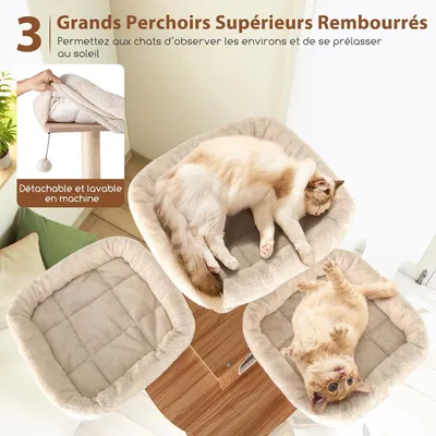 Giantex Arbre à Chat avec 3 Perchoirs Rembourrés en Bois avec Hamac