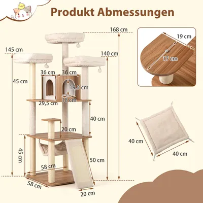Giantex Kratzbaum Mit 3 Gepolsterten Sitzstangen Aus Holz Und Hängematte Giantex Kratzbaum Mit 3 Gepolsterten Sitzstangen Aus Holz Und Hängematte