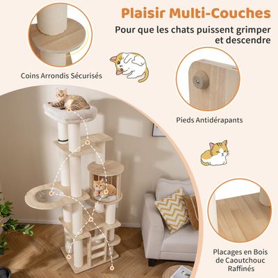 Giantex Arbre a Chat XXL 185 CM Hauteur avec Perchoir Rembourré