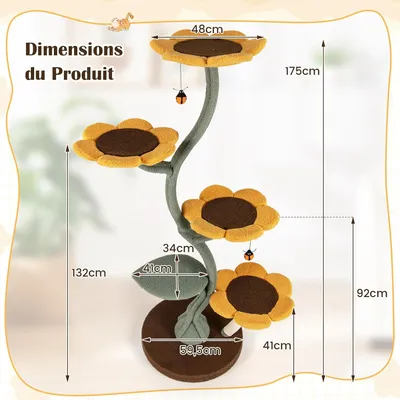 Giantex Arbre à Chat Plateformes Forme Fleurs Tournesol,Poteaux à Griffer