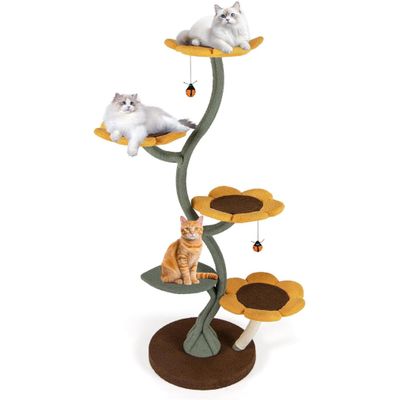 Giantex Arbre à Chat Plateformes Forme Fleurs Tournesol,Poteaux à Griffer