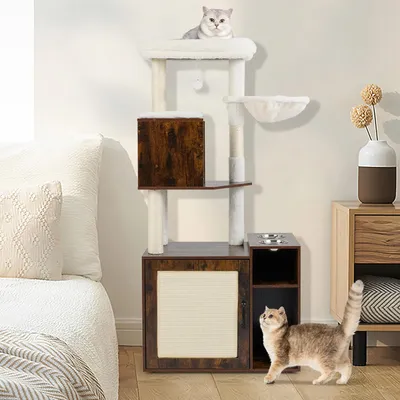 Giantex Meuble Litiere Chat Hauteur 155 CM, Arbre a Chat avec Niche Giantex Meuble Litiere Chat Hauteur 155 CM, Arbre a Chat avec Niche