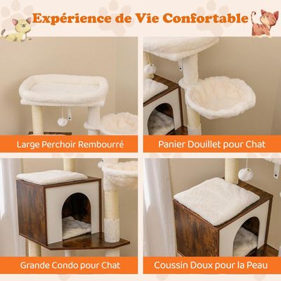 Giantex Meuble Litiere Chat Hauteur 155 CM, Arbre a Chat avec Niche