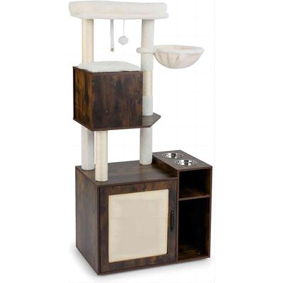 Giantex Meuble Litiere Chat Hauteur 155 CM, Arbre a Chat avec Niche